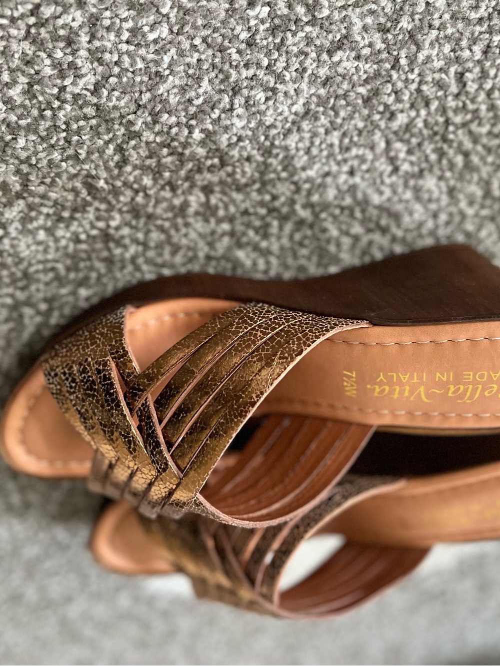 Bella Vita Bronze Metallic Woven Slide Mules